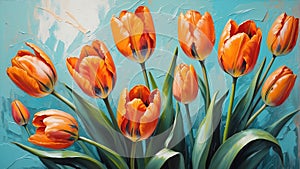 orange tulip flower close-up pastel oil pallet knife paint painting on canvas Generative A