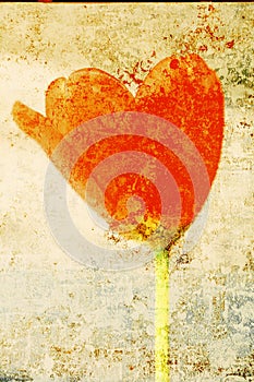 A orange tulip in a vertical format with a textured backgroud.