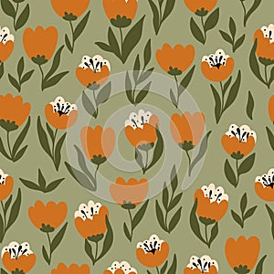 Orange tulips vector seamless background