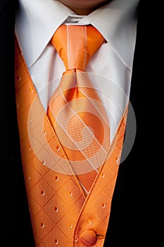 Orange Tuxedo Neck Tie and Vest