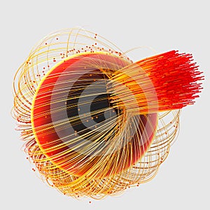 Orange twirl lines with white background, 3d rendering