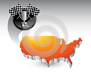 Orange U.S. icon with racing flags and trophy
