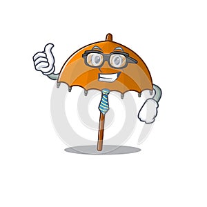 Orange umbrella Businessman cartoon character with glasses and tie