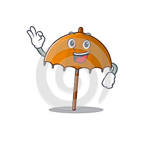 Orange umbrella cartoon character design style making an Okay gesture