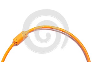 Orange USB cable isolated on white background