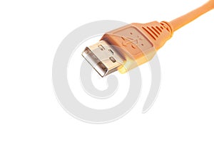 Orange USB cable isolated on white background