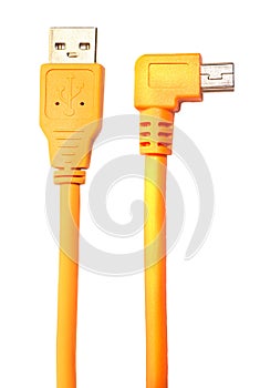 Orange USB cable isolated on white background