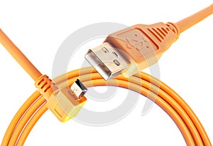 Orange USB cable isolated on white background