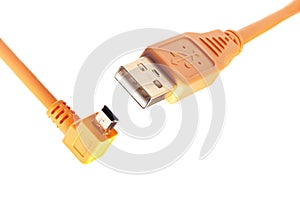 Orange USB cable isolated on white background