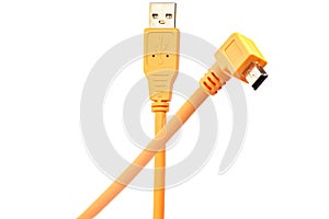 Orange USB cable isolated on white background