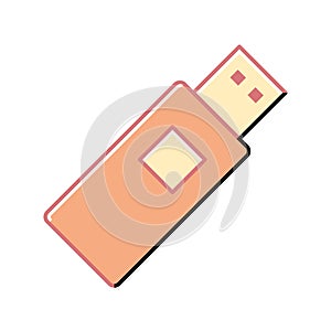 Orange USB flash drive icon. Vector