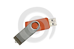 Orange USB Key isolated with clipping path