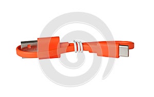 Orange USB Type-C cable isolated on white background.