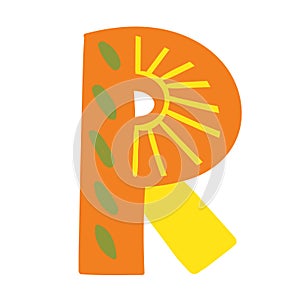 Orange vector bright Letter isolated Capital R