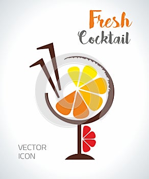 Orange vector fresh tasty cocktail icon