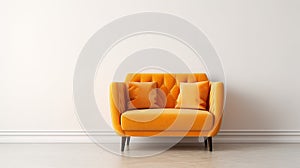 Orange velvet chair against a wall 