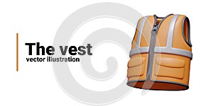 Orange vest with reflective stripes. Sleeveless jacket for worker