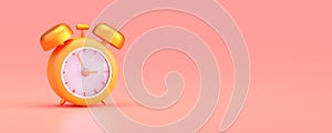 orange vintage alarm clock on pink color background. Time management, deadline concept. it\'s time to act. 3d rendering