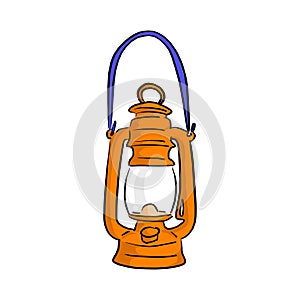 Orange vintage oil lamp vector illustration sketch doodle hand d