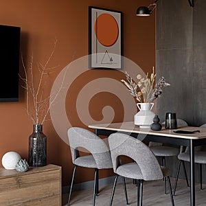 Orange wall in dining room