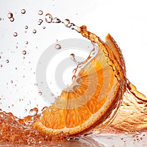 Orange water wave on white background