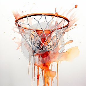 Orange Watercolor Basketball Hoop Painting In Splatter Style