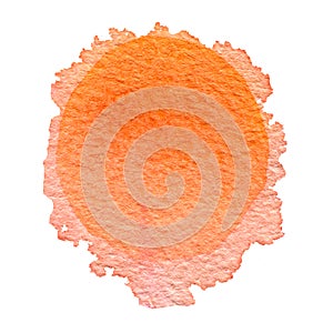 Orange watercolor circle isolated on white background. Fire round shape, watercolour stains. Orange red circle