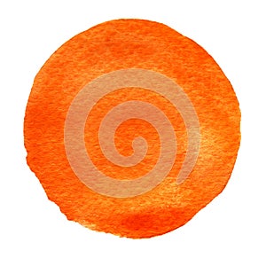 Orange, watercolor circle. Watercolour stain on white background.