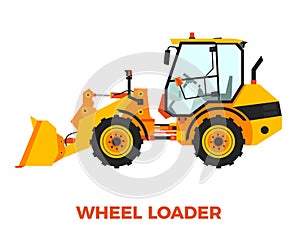 Orange Wheel Loader Construction Vehicle on a white background