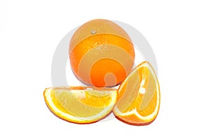 Orange on white background with copy space. Juicy exotic fruit, isolate