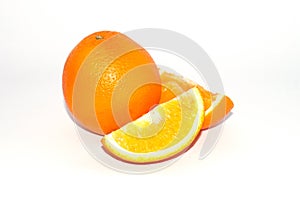 Orange on white background with copy space. Juicy exotic fruit, isolate