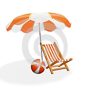 Orange White Beach Lounger Parasol and Ball