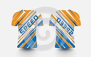 Orange, White and blue stripe pattern sport football kits, jersey, t-shirt design template