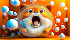 Orange and white cat with bubbles around it's face and mouth. Generative AI