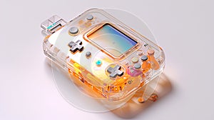 A orange and white gameboy on a white background