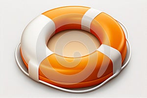 An orange and white life preserver on white background. Generative AI