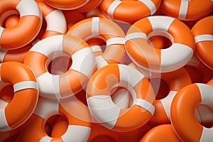 Orange and white life preservers. Generative AI photo