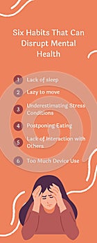 Orange and White Maximalist Six Habits Mental Health Infographic photo