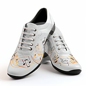 Orange And White Music Note Shoes: Photorealistic Pastiche Design