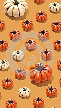 Orange and white pumpkins pattern creative on orange yellow background