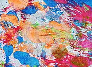 Orange white red blue phosphorescent bright vivid abstract watercolor painting blurred spots abstract background
