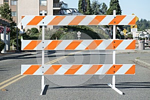 Orange and white road barricade