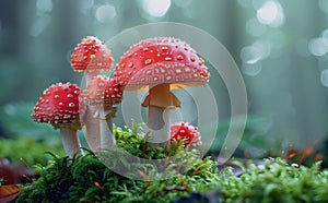 Orange And White Toadstools Growing In A Forest During The Day