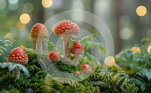 Orange And White Toadstools Growing In A Forest During The Day