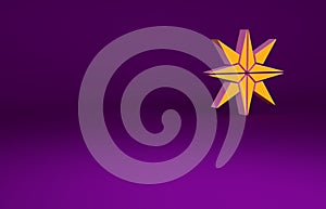 Orange Wind rose icon isolated on purple background. Compass icon for travel. Navigation design. Minimalism concept. 3d