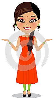 A vector of an Indian woman in a salwar kameez isolated on white. - Vector photo