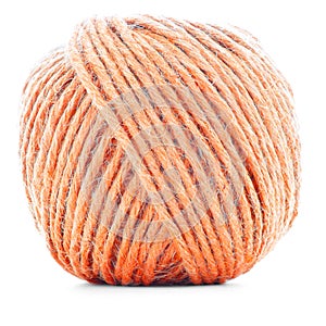 Orange wool skein, sewing yarn ball isolated on white background