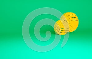 Orange Yarn ball icon isolated on green background. Label for hand made, knitting or tailor shop. Minimalism concept. 3d