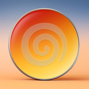 an orange and yellow button on a blue and orange background