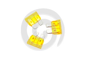 Orange Yellow Car Fuse, Isolated on White